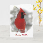 Cardinal Bird Birthday Card (Yellow Flower)