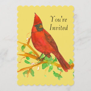 Cardinal Bird Birthday Party Invitation Yellow