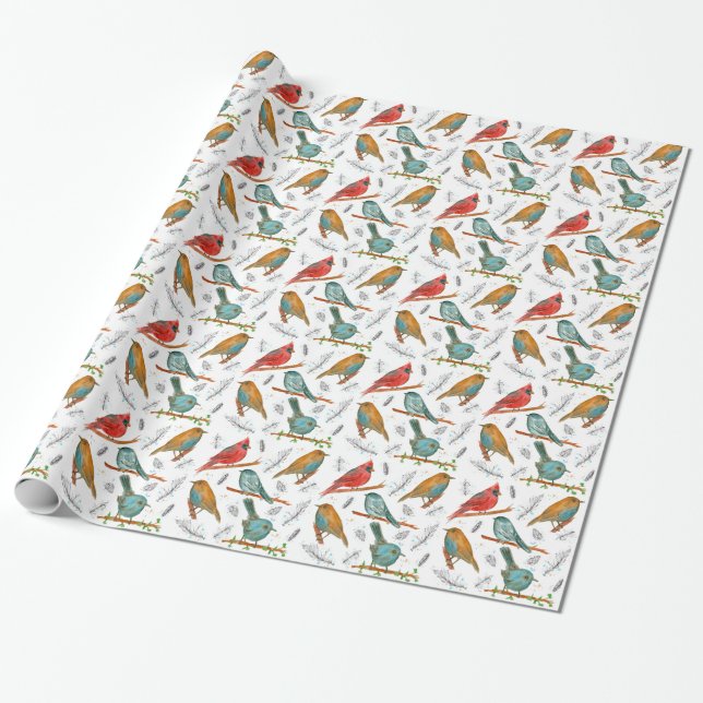 Cardinal Bird Bluebirds Chickadee Gnatcatcher Wrapping Paper (Unrolled)