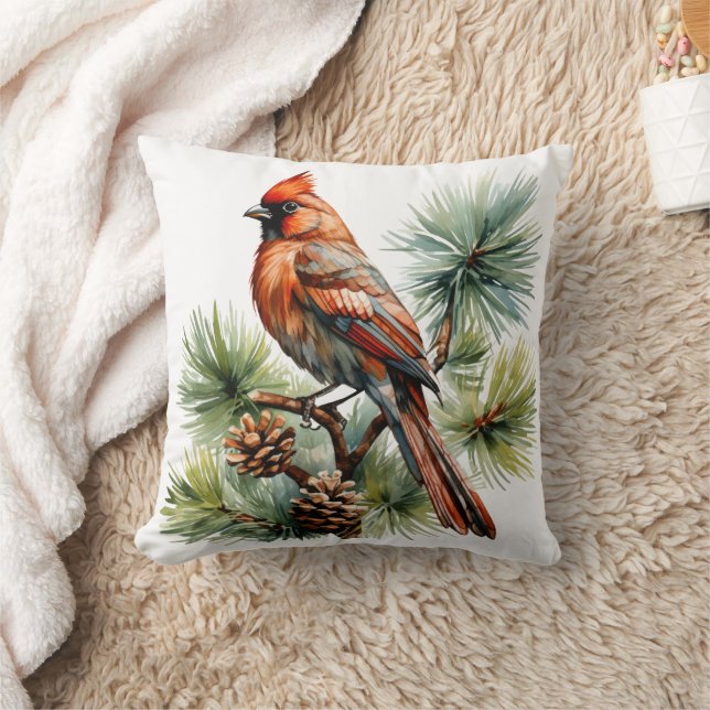 Cardinal Bird Botanical Nature Throw Pillow (Blanket)