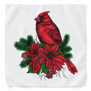 Cardinal bird, Christmas illustration Bandana
