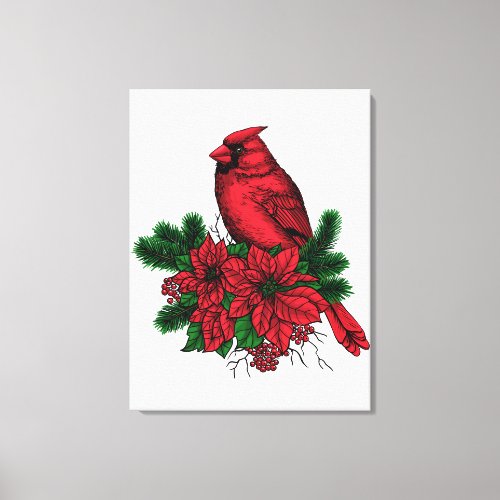 Cardinal bird Christmas illustration Canvas Print