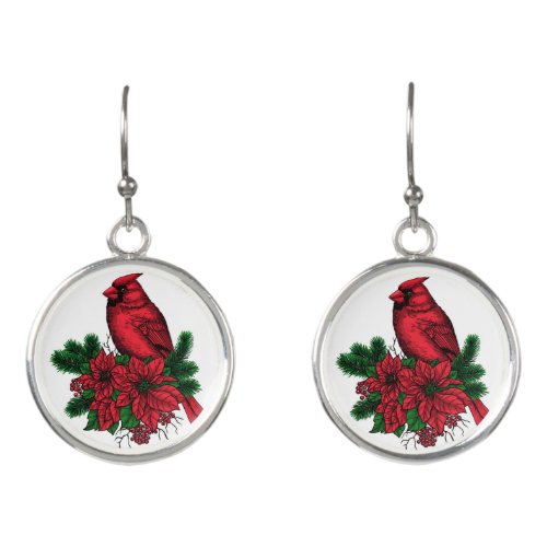 Cardinal bird Christmas illustration Earrings