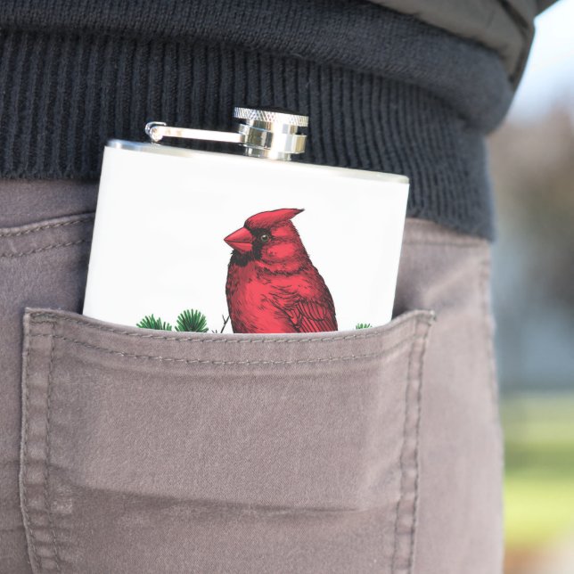 Cardinal bird, Christmas illustration Flask (In Situ)