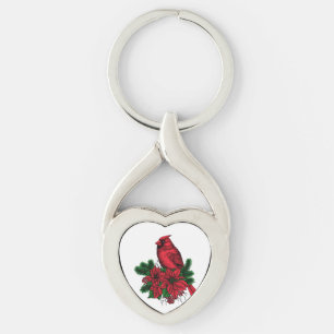 Cardinal bird, Christmas illustration Keychain