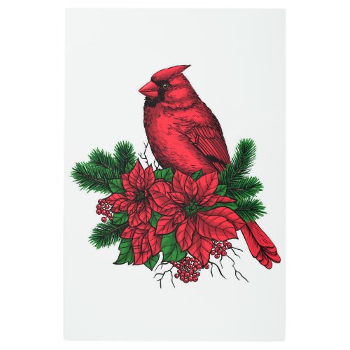 Cardinal bird Christmas illustration Metal Print