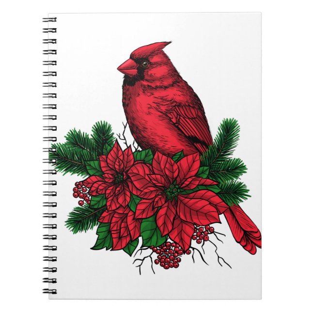 Cardinal bird, Christmas illustration Notebook (Front)