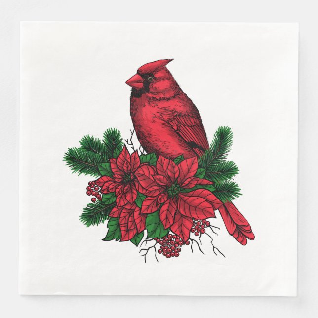 Cardinal bird, Christmas illustration Paper Dinner Napkins (Front)