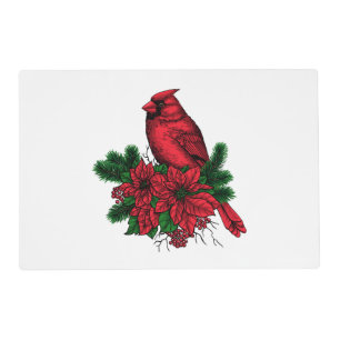 Cardinal bird, Christmas illustration Placemat