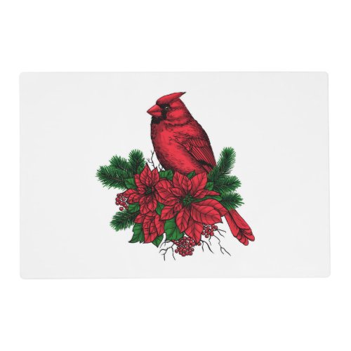 Cardinal bird Christmas illustration Placemat