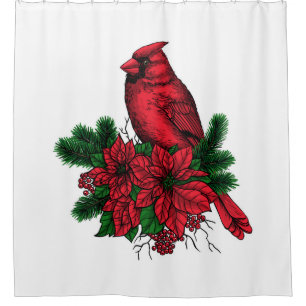 Cardinal bird, Christmas illustration Shower Curtain