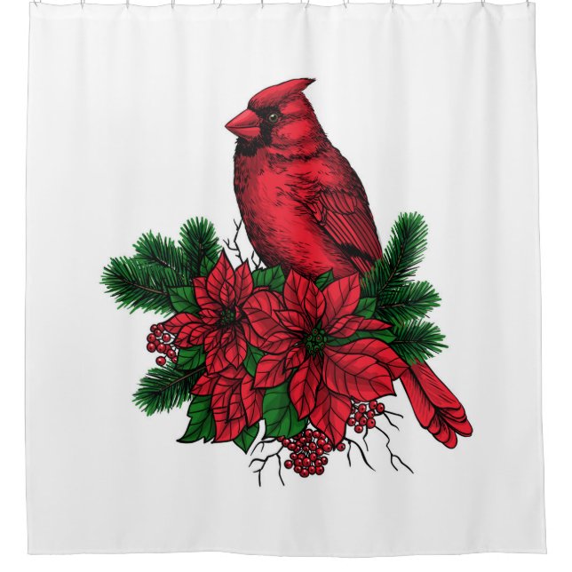 Cardinal bird, Christmas illustration Shower Curtain (Front)
