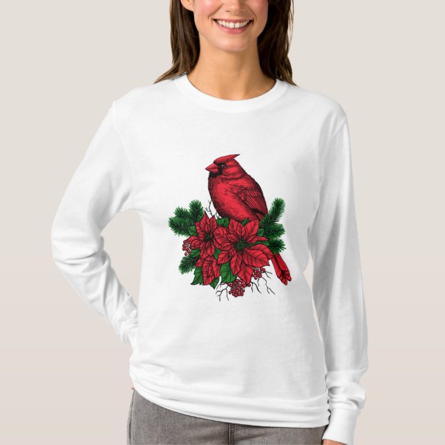 Cardinal bird, Christmas illustration T-Shirt (Front)