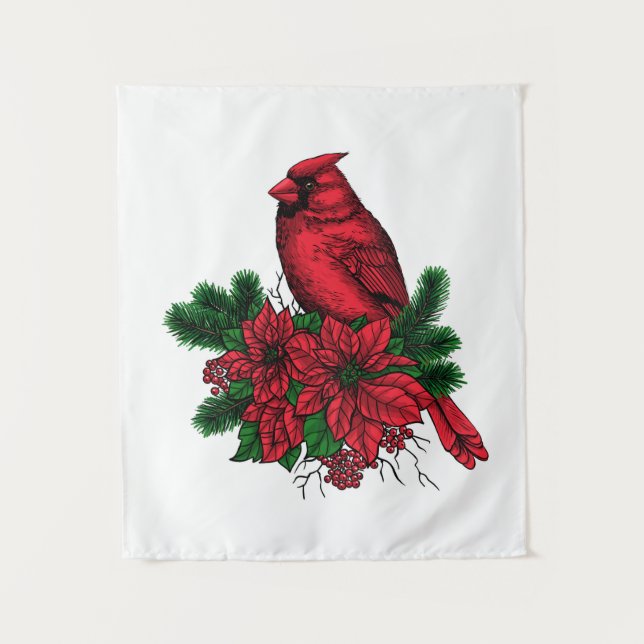 Cardinal bird, Christmas illustration Tapestry (Front)