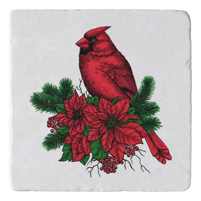 Cardinal bird, Christmas illustration Trivet (Front)