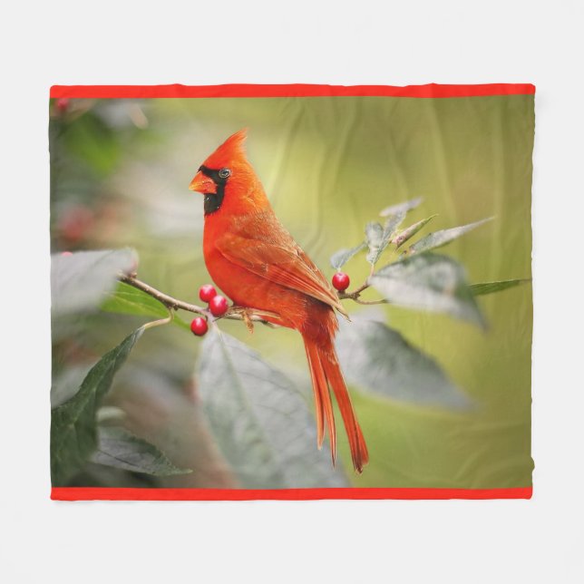 Cardinal Bird Fleece Blanket (Front (Horizontal))