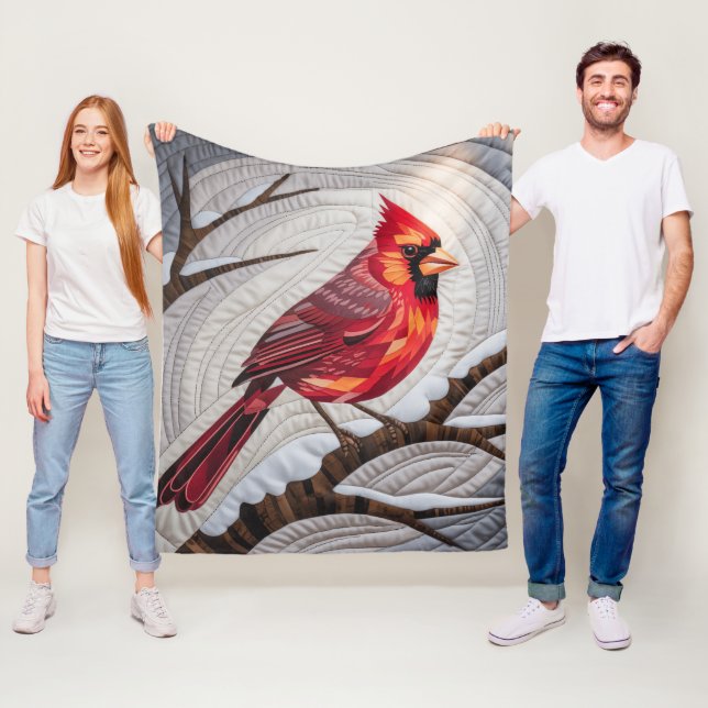 Cardinal Bird Fleece Blanket – Red Cardinal on  (In Situ)