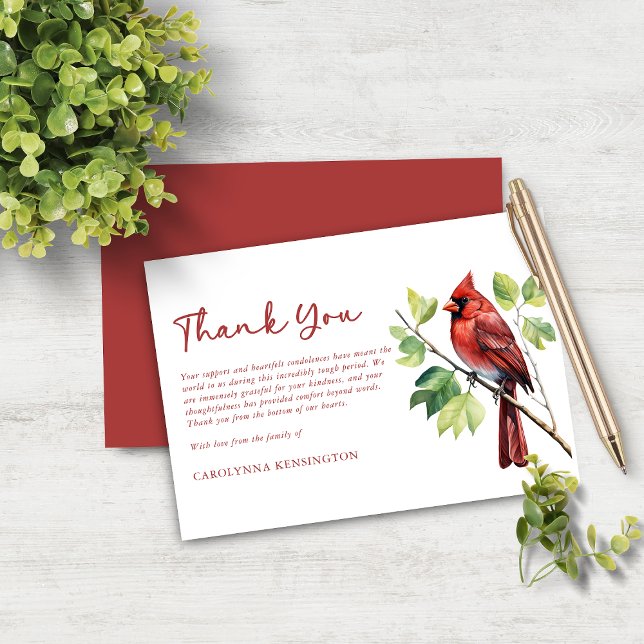 Cardinal Bird Funeral Memorial Thank You Card (Cardinal Bird Funeral Memorial Thank You Note Card)