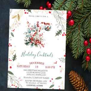 Cardinal Bird Holly Berry Ball Company Christmas Invitation