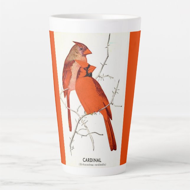 Cardinal Bird Illustration Latte Mug (Front)