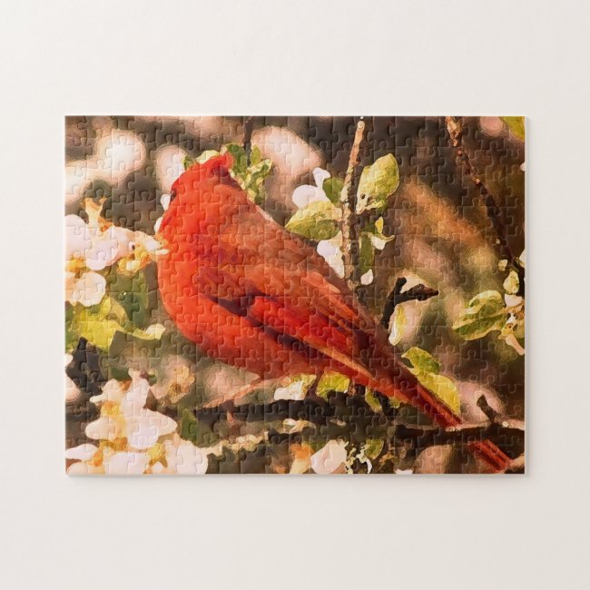 Cardinal Bird in Apple Blossoms Jigsaw Puzzle