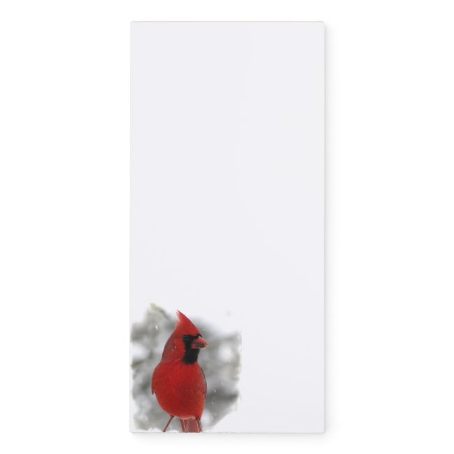 Cardinal Bird in Snow Magnetic Fridge Notepad