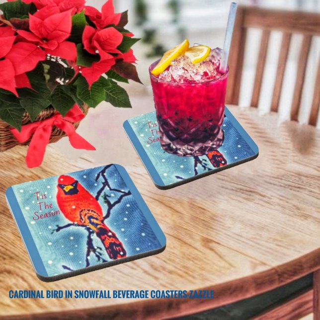 Cardinal Bird In Snowfall Beverage Coaster (Creator Uploaded)