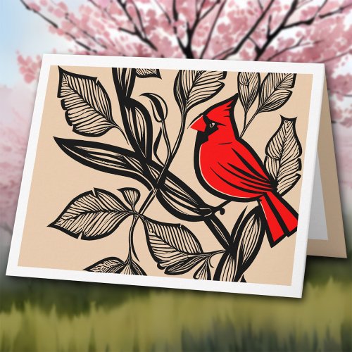 Cardinal Bird  Leaves Thanks For Support Funeral Thank You Card