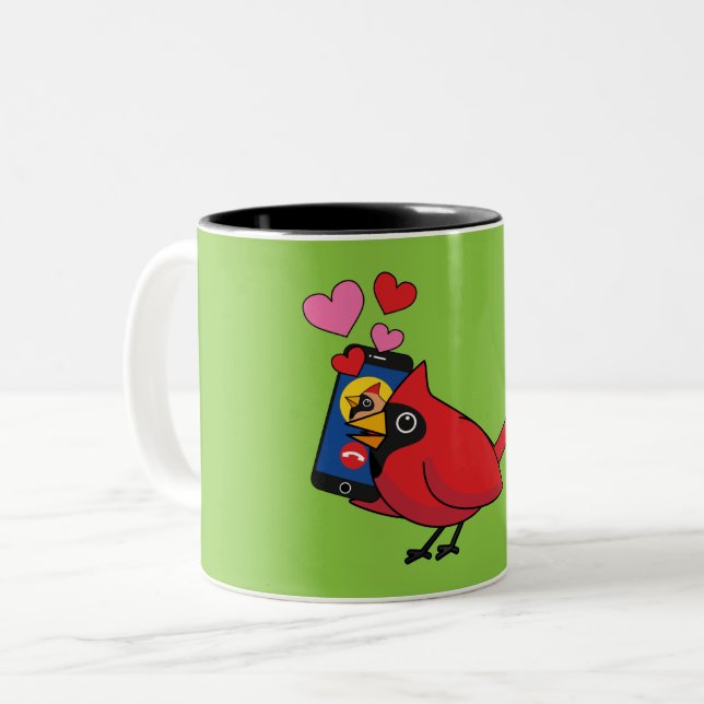 Cardinal Bird Love Mating Calls Two-Tone Coffee Mug (Front Left)