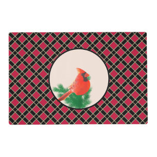 Cardinal bird on Black & Red Checkered Placemat