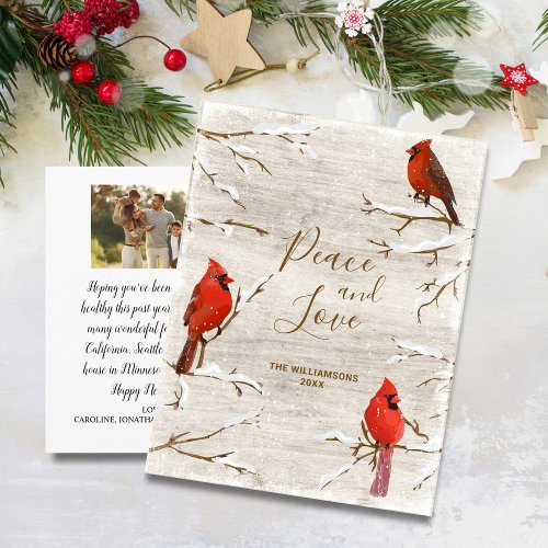 Cardinal Bird Peace Love Christmas Family Photo Postcard