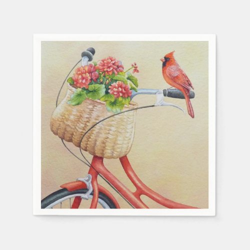 Cardinal Bird Perched on Bicycle Watercolor Art Napkins