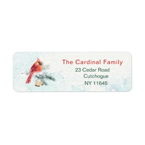 Cardinal Bird Pine Bells Snow Return Address Label