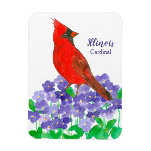 Cardinal Bird Purple Violet Flowers Watercolor Magnet