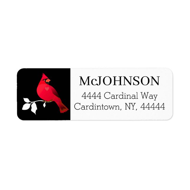 Cardinal Bird Red Black White Snow Elegant Address Label (Front)