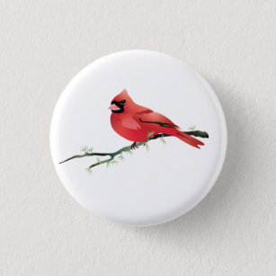 Cardinal Bird, Red, Button, Button