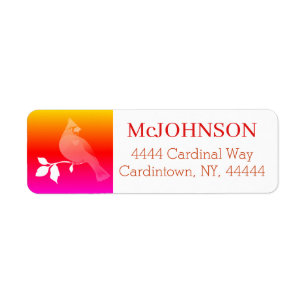 Cardinal Bird Red Pink Orange Ombre Modern Address Label