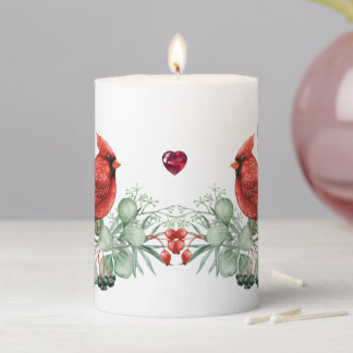 Cardinal Bird & Ruby Heart Pillar Candle