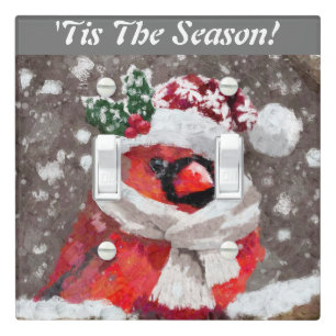 Cardinal Bird Scarf & Hat in Snow Christmas Light Switch Cover