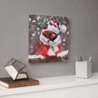Cardinal Bird Scarf & Hat in Snow Christmas