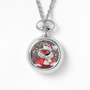 Cardinal Bird Scarf & Hat in Snow Christmas Watch