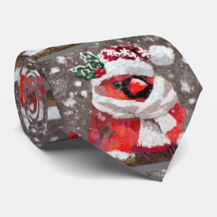 Cardinal Bird Scarf Hat Snow Christmas Seasonal Neck Tie