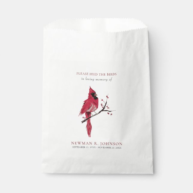Cardinal Bird Seed Packet Funeral Memorial Favor Bag (Front)
