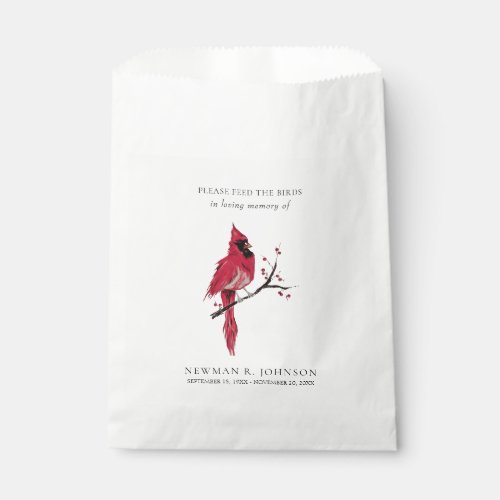 Cardinal Bird Seed Packet Funeral Memorial Favor Bag