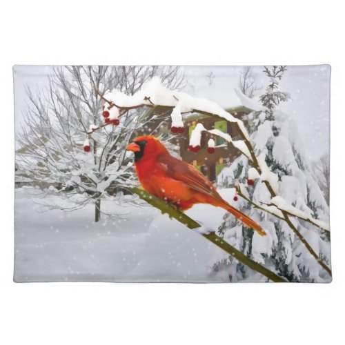 Cardinal Bird Snow Winter Placemat