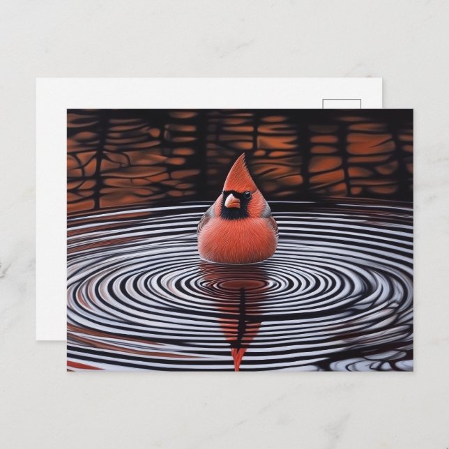 Cardinal Bird Taking a Bath Postcard (Front/Back)