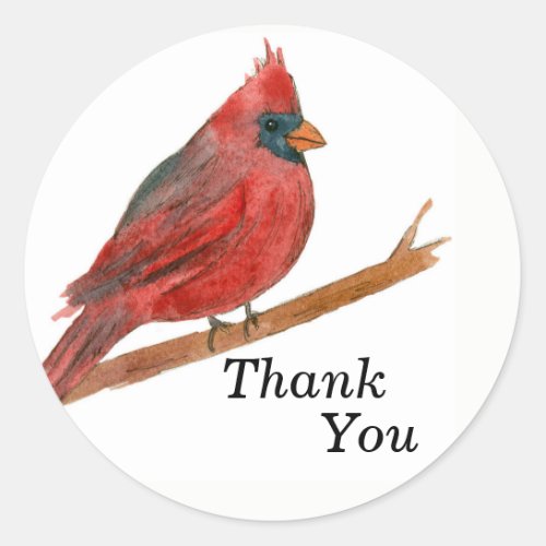 Cardinal Bird Thank You Watercolor Wildlife Classic Round Sticker