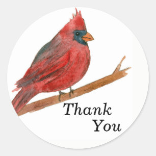 Cardinal Bird Thank You Watercolor Wildlife Classic Round Sticker