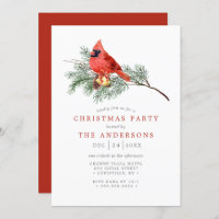 Cardinal Bird Vintage Watercolor Christmas Party Invitation