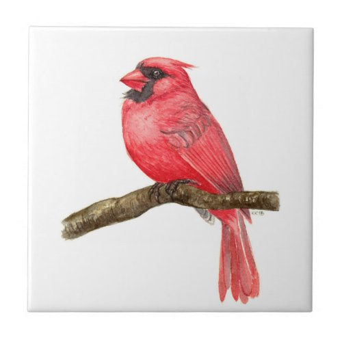 Cardinal bird watercolor ceramic tile